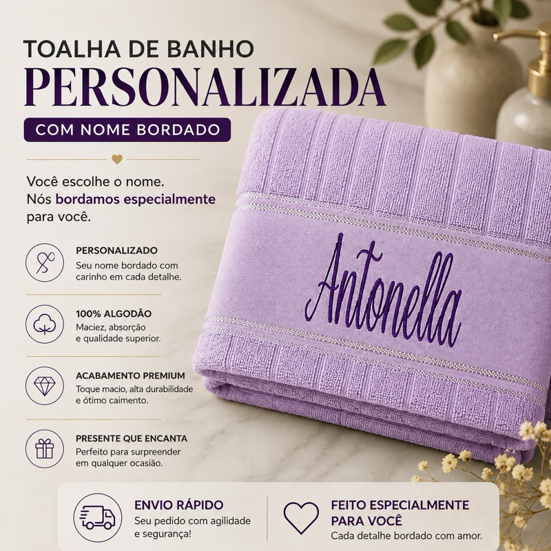 Toalha de Banho Bordada com NOME