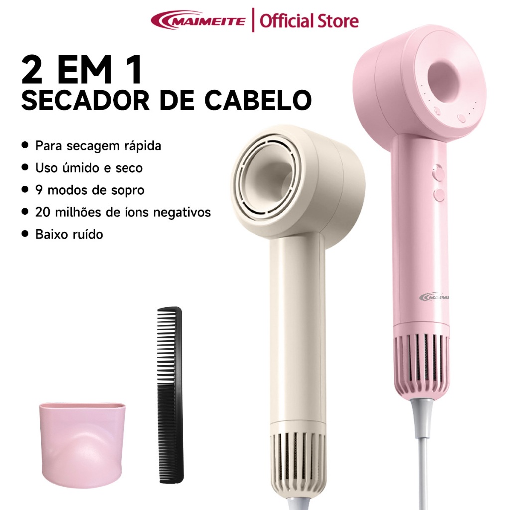 Imagem MAIMEITE Secador de Cabelo Premium Alta Velocidade 800W Íons Negativos Profissional para Salão