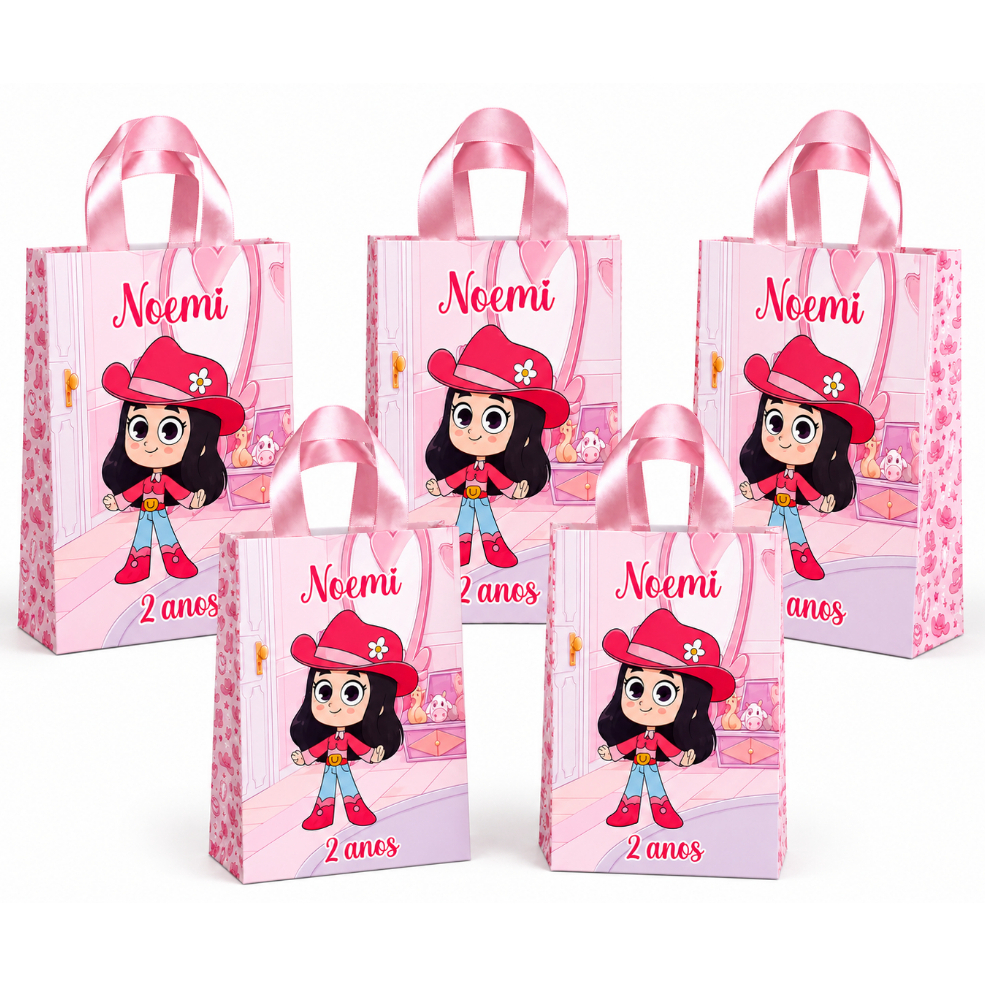 Sacolinha Personalizada Boiadeira Rosa Infantil – Lembrancinha de Aniversário