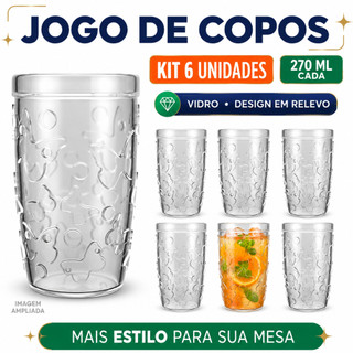Kit Jogo de 6 Copos Aurora SM Nadir 270ml Conjunto 6 peças Bebidas Vidro Temperado Transparente Nadir