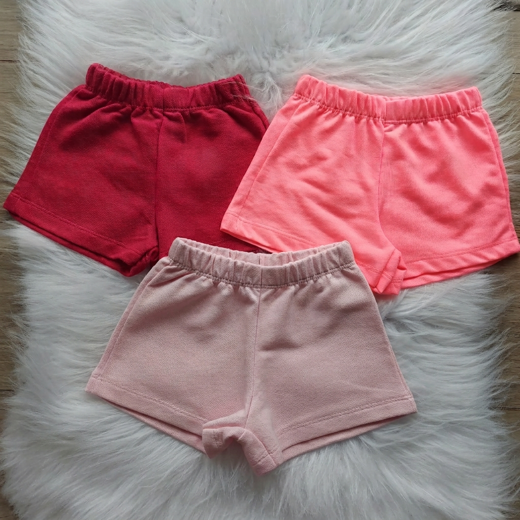 Kit 3 Shorts Infantil Menina Moletinho Algodão Cós Elástico Cores Sortidas Verão Tam 1 ao 10
