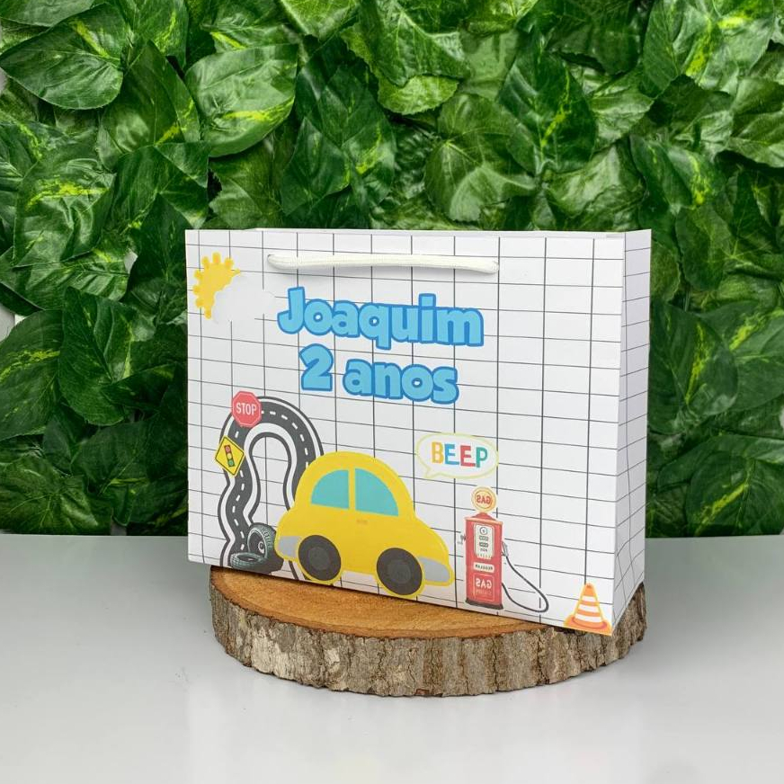 Sacolinha Personalizada CARRINHO Amarelo Lembrancinha para Festa Infantil
