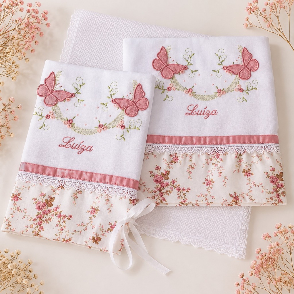 Fralda De Pano Luxo Cremer Personalizada 2 Pçs Passeio E Boca Bordada