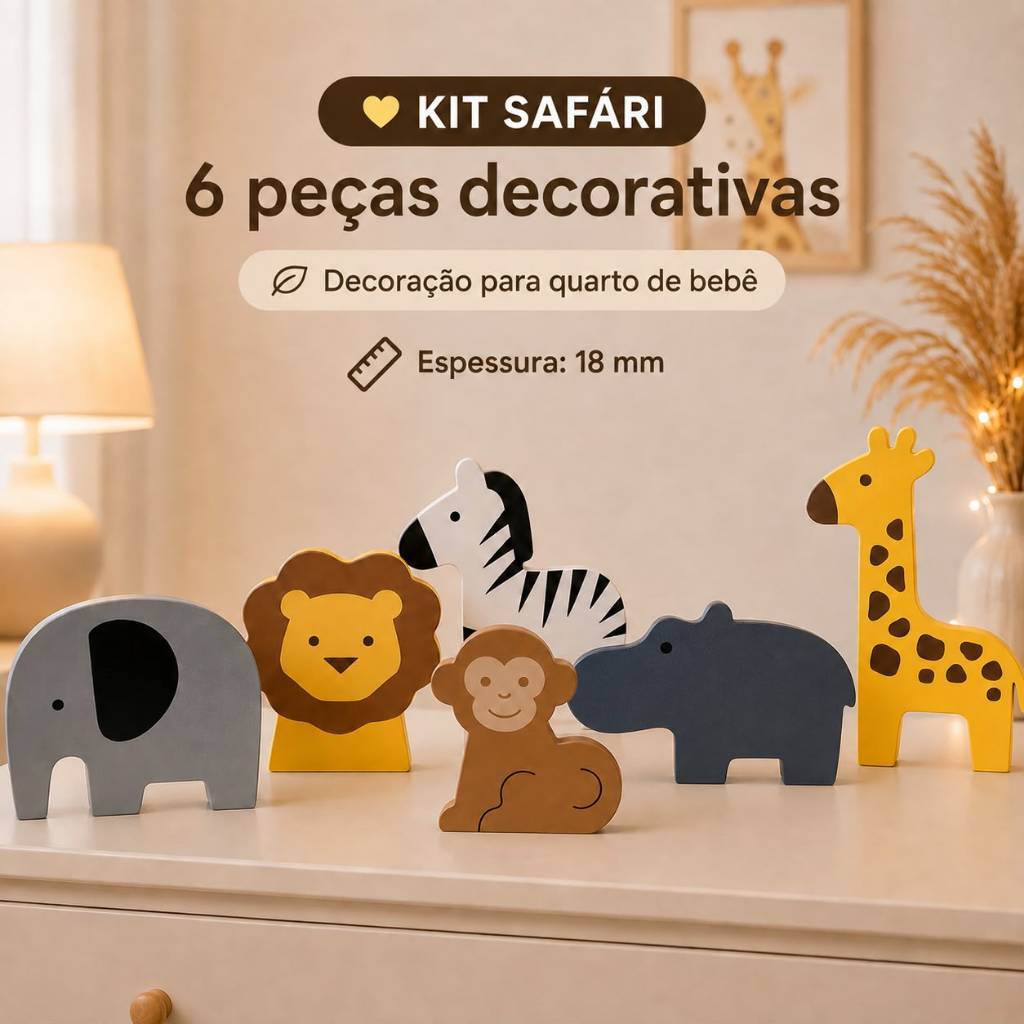 Decoração Safari Bichinhos Adorno Quarto Infantil Nichos Festa Aniversário Bebê