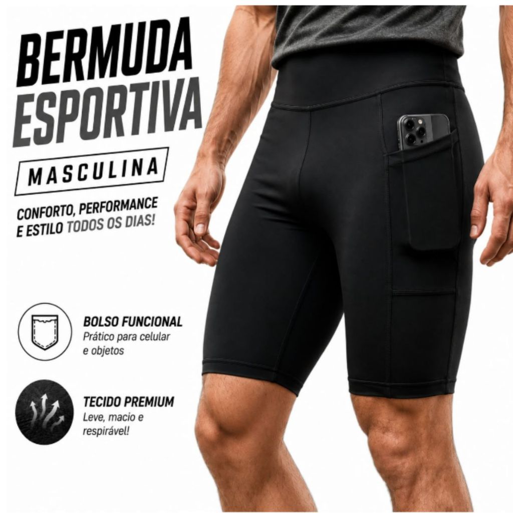 Shorts Bermuda Masculina Esportivo com Bolso Elastano Academia Corrida conforto dia a dia