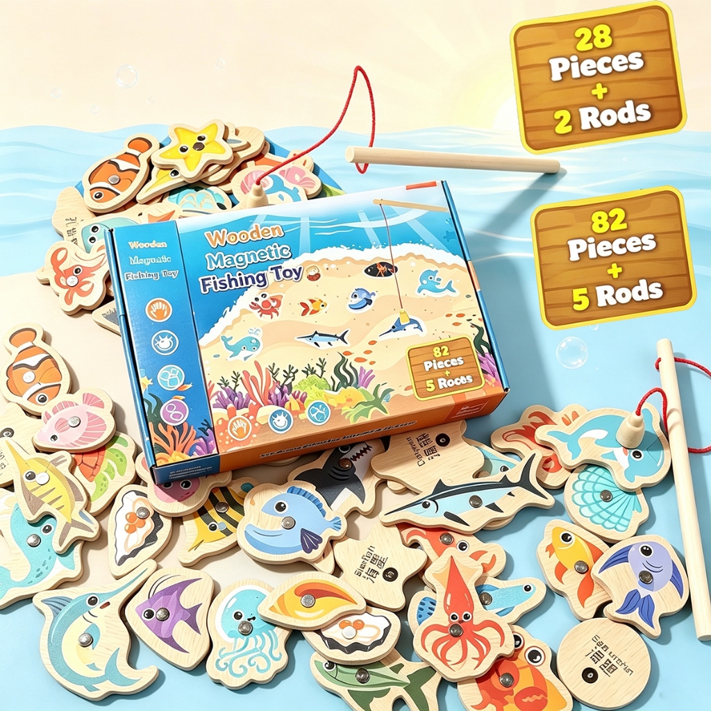 87/30 Pçs Jogo De Pesca Magnética De Madeira Conjunto De Brinquedos Para Crianças Dos Desenhos Animados Peixe Montessori