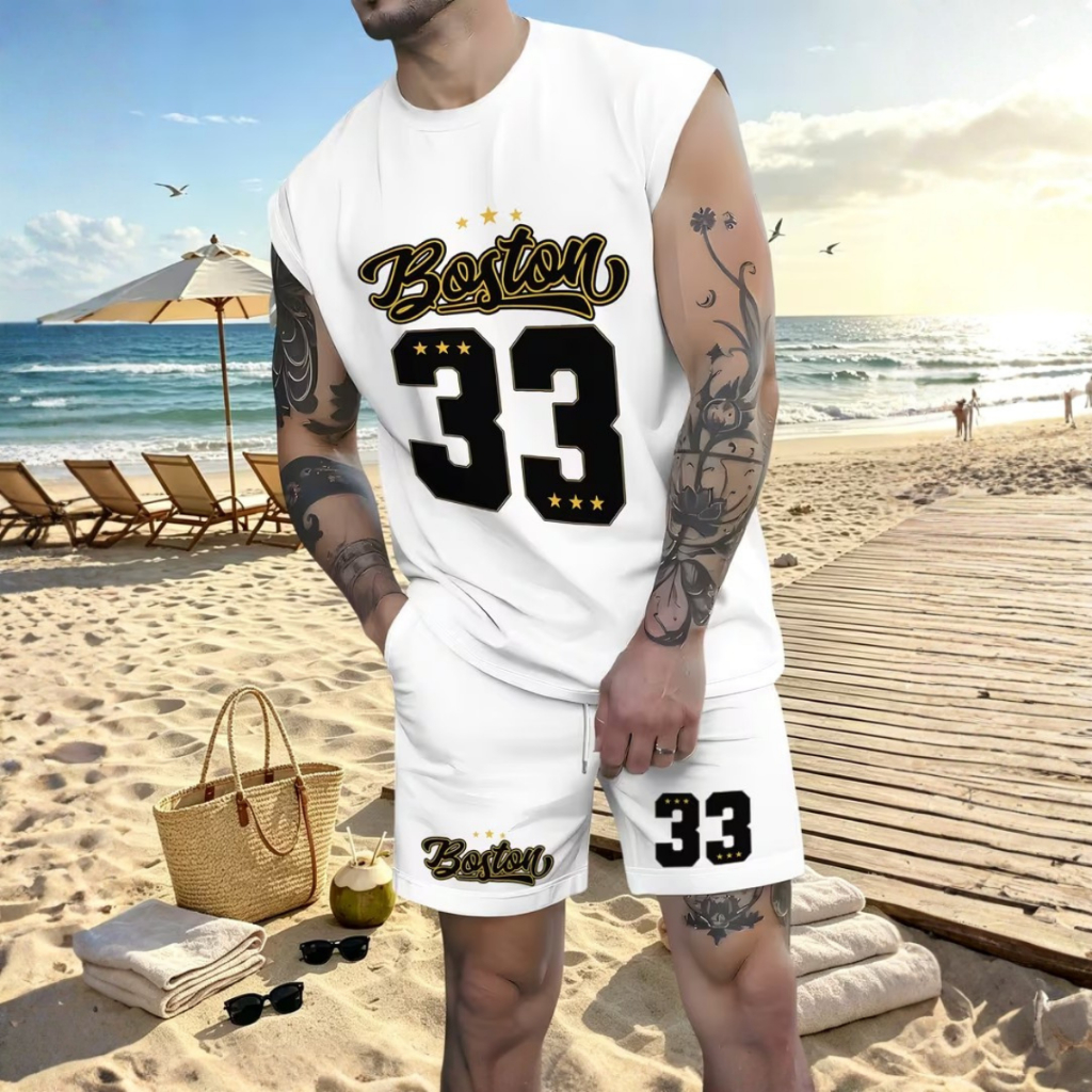Conjunto Masculino de Verão Regata e Bermuda Streetwear Oversized Tactel Verão Praia Viagem Moda