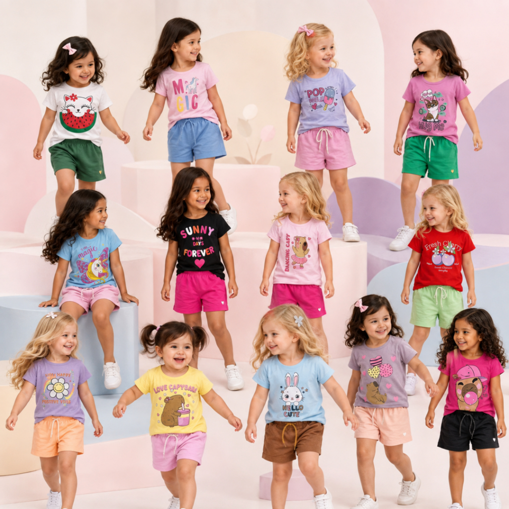 CONJUNTO MENINA VERÃO INFANTIL CONFORTAVEL LOOK KIT SORTIDO
