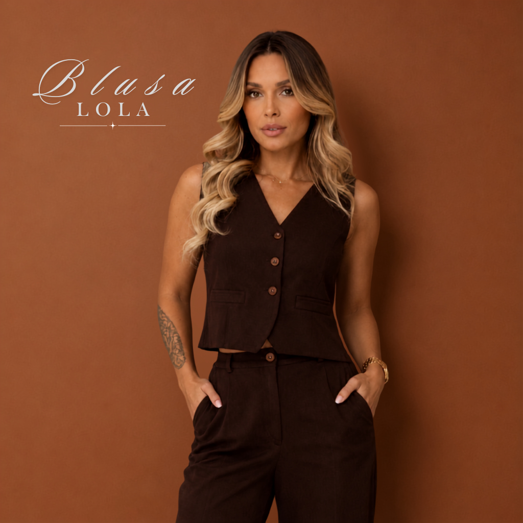 Blusa Lola Feminina Alfaiataria Regata Decote V com Botões Colete Social Elegante Casual