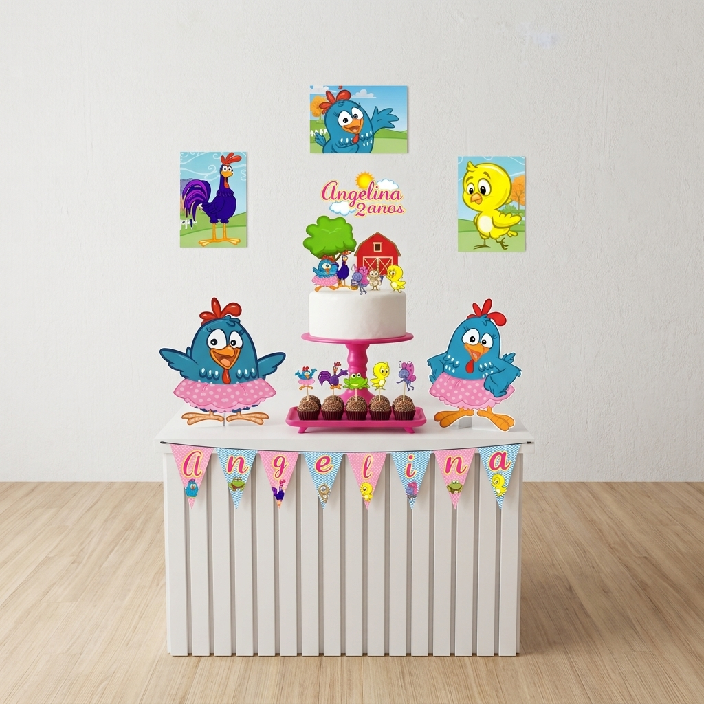 Kit Festa Galinha Pintadinha rosa menina Personalizado Só Um Bolinho Festa em Casa Aniversário Infantil adulto