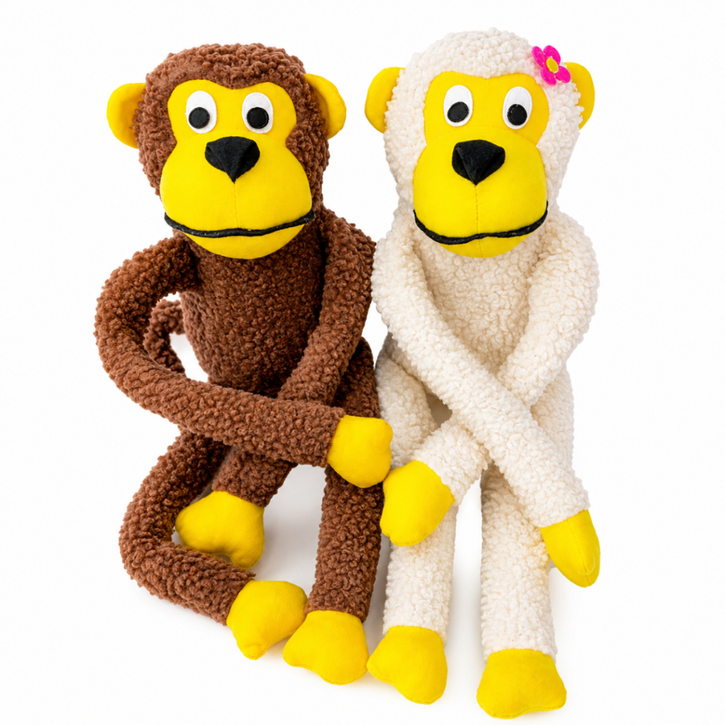 Kit 2 Pelúcias para Cachorro, Macaco 40 cm e Macaca 40 cm Apito Savana Pet