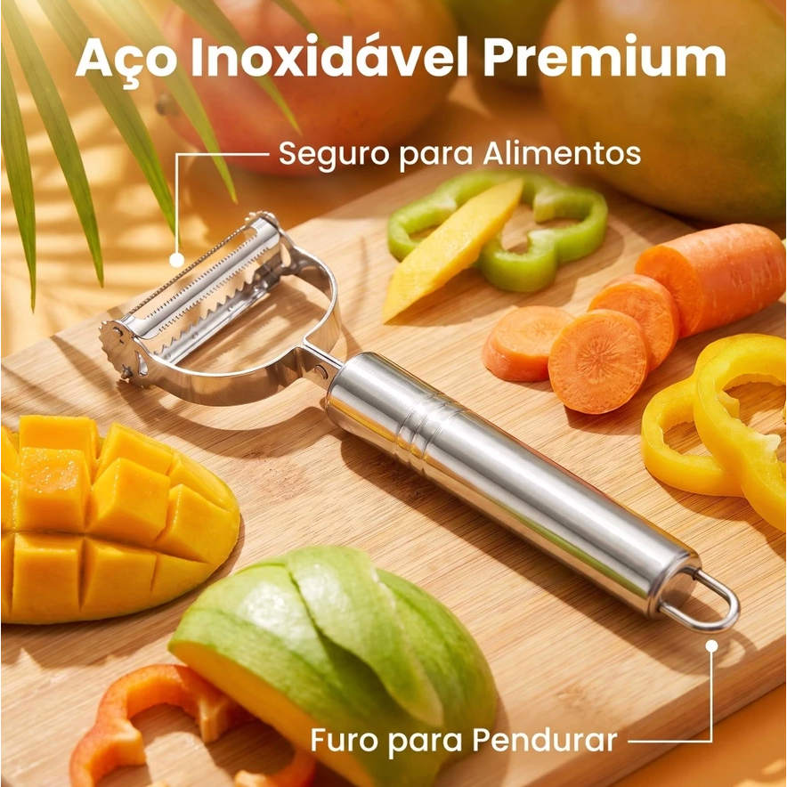Descascador de Legumes Inox 2 em 1 Dupla Lâmina Móvel para Frutas e Verduras