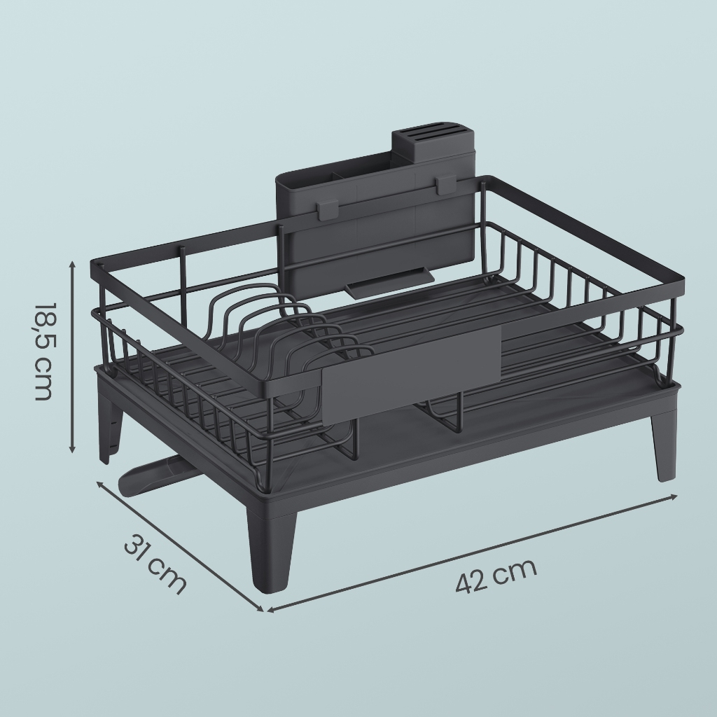 SONGMICS Escorredor de Louça de Aço Antiferrugem com Bico Giratório 360° e Porta-Talheres 42.4 x 35.4 x 22.6 cm Preto — imagem 2 de 2