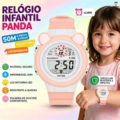 Relógio Infantil Feminino Rosa Digital À Prova D'Água Para Menina Criança Presente Infantil
