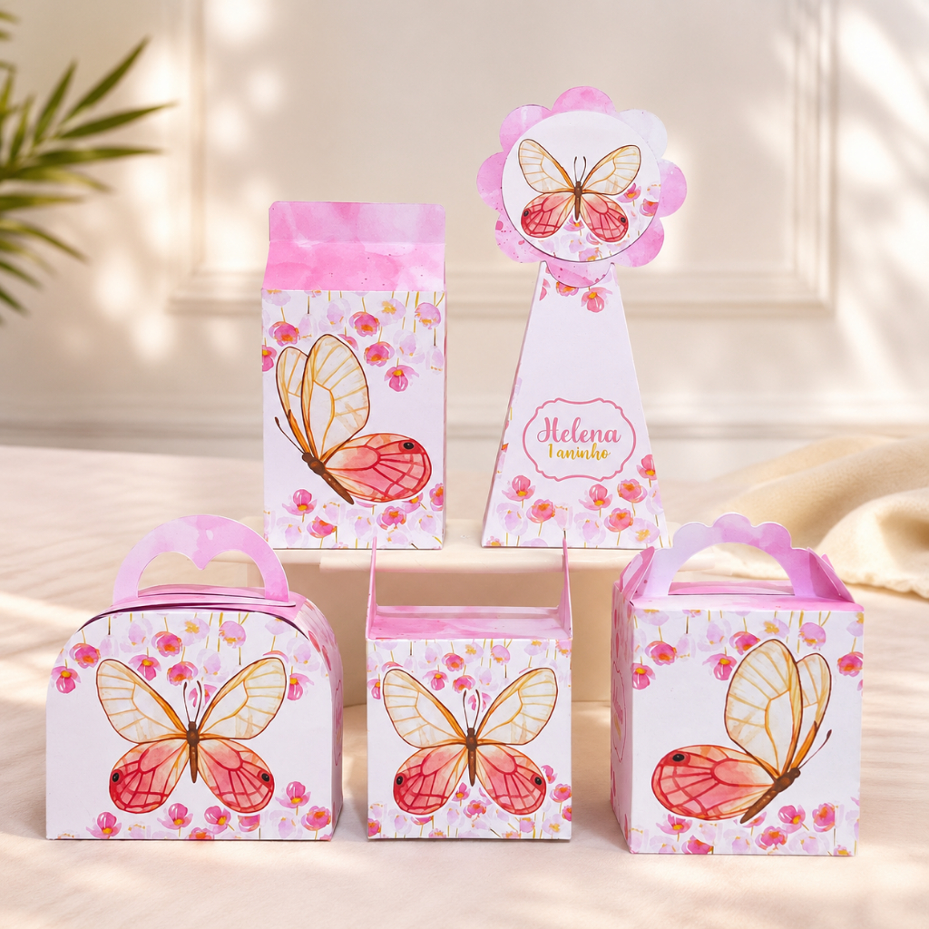 Kit Festa Borboletas - Caixinhas Personalizadas - Lembrancinhas Borboletas - (Pegue e Monte)