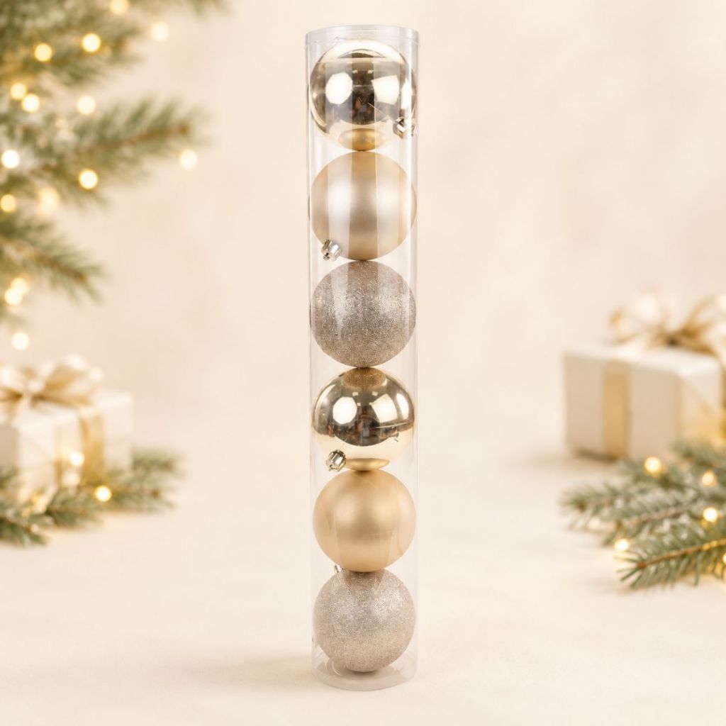 Bola De Natal em Tubo - Prata - 10cm - 6 unidades - Cromus - Rizzo