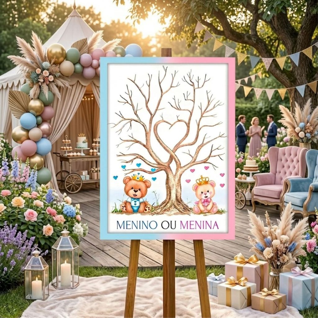 Quadro Recepção Chá Revelação Personalizado Menino ou Menina Decoração Bebê com Nome Varios Tamanho