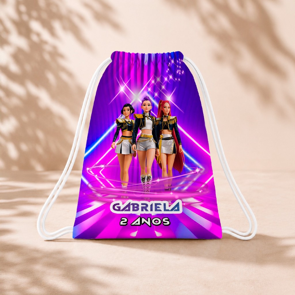 10 Mochila Personalizada Infantil 18x26 Sacolinhas Surpresa Festa Aniversário Lembrancinha Guerreiras do K Pop M2