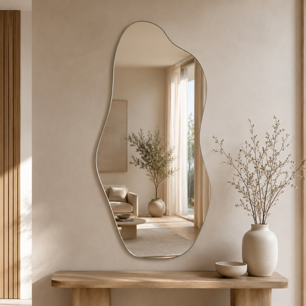 Espelho Mirano Orgânico Madrid 80x40cm Lapidado Grande Moderno Banheiro Lavabo Quarto Parede Luxo