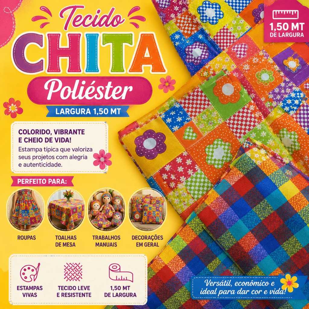 Tecido Chita/Chitinha/Chitão 100% Poliéster (venda a partir de 50 cm x 1,50 mt largura ).Estampado diversos e bem vivas