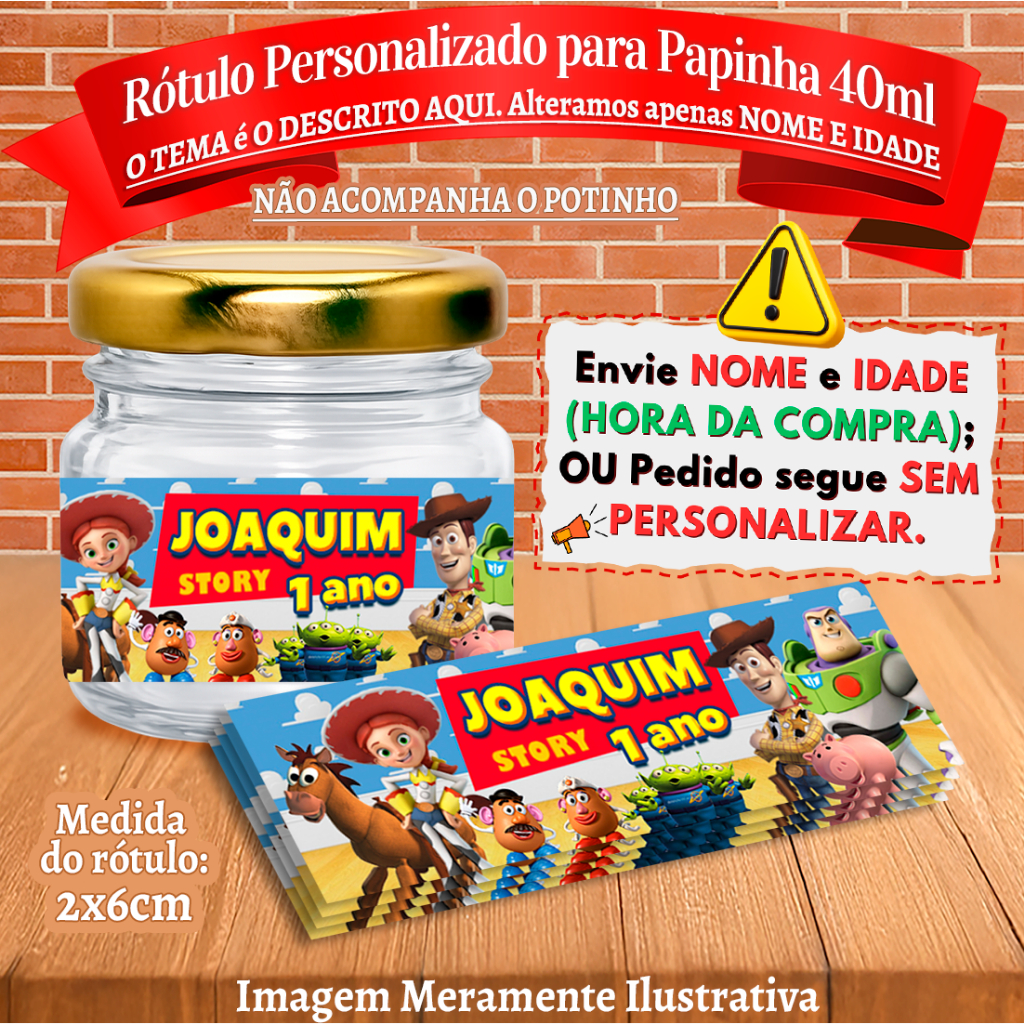 Rótulos adesivos Toy Story Personalizados para papinha 40ml 40g