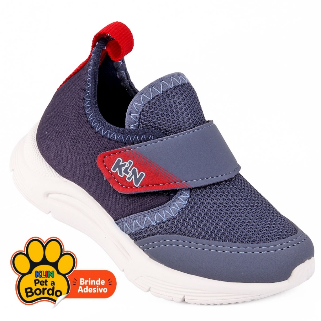 Tênis Infantil Menino Klin Original New Sport Azul e Vermelho Calce Fácil Velcro Anatômico
