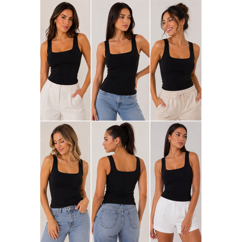 Camiseta Regata Feminina Básica Poliamida Decote quadrado Alças grossas Regata Fitness — imagem 2 de 2