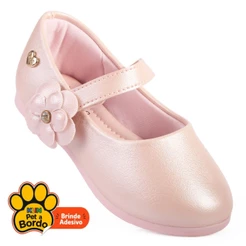 Sapatilha Infantil Menina Klin Princesa Kids Anatômico Com Aplique Flor Lateral - Rosa Perolado