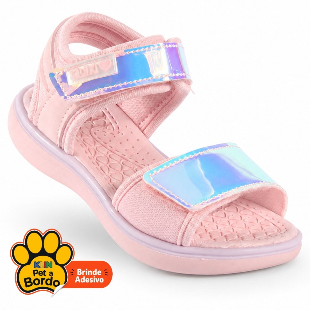 Sandália Papete Infantil Menina Klin Jujuba Anatômica com Fecho em Velcro e Detalhe Holográfico