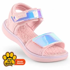 Sandália Papete Infantil Menina Klin Jujuba Anatômica com Fecho em Velcro e Detalhe Holográfico