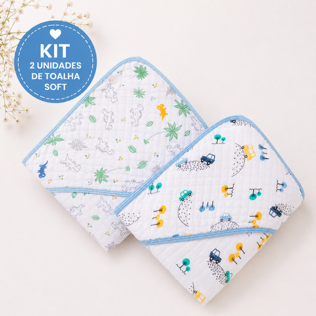 KIT 2 OU 3 TOALHAS DE BANHO BEBÊ FRALDA SOFT COM CAPUZ 2 CAMADAS PAPI KARINHO OU MINASREY — imagem 2 de 2