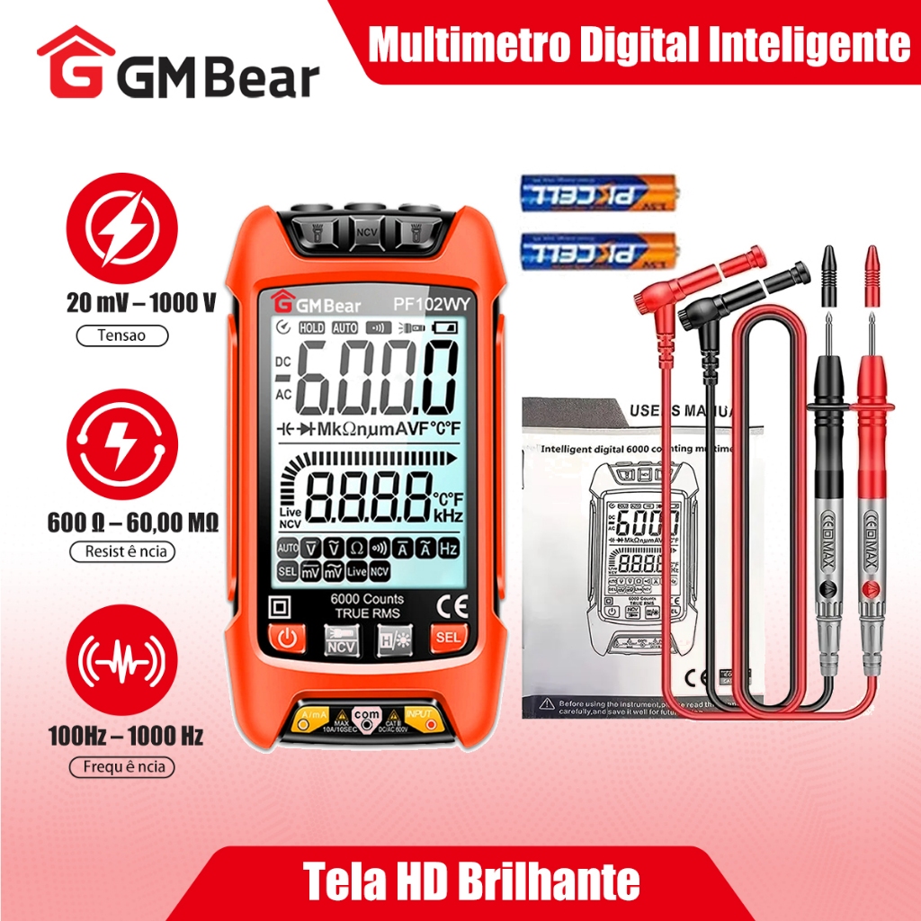GM Bear Multímetro Digital Com Iluminação Bip Profissional Portátil,Multimetro Digital Lcd Display, Para Teste Medição