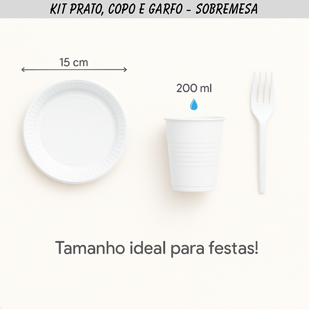 Kit Festa Descartável 150 Peças para 50 Pessoas Pratos Copos e Garfos — imagem 2 de 2