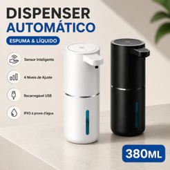 Dispenser Automático de Sabonete Líquido e Espuma 380ml com Sensor, 4 Níveis, Display e USB Recarregável IPX5