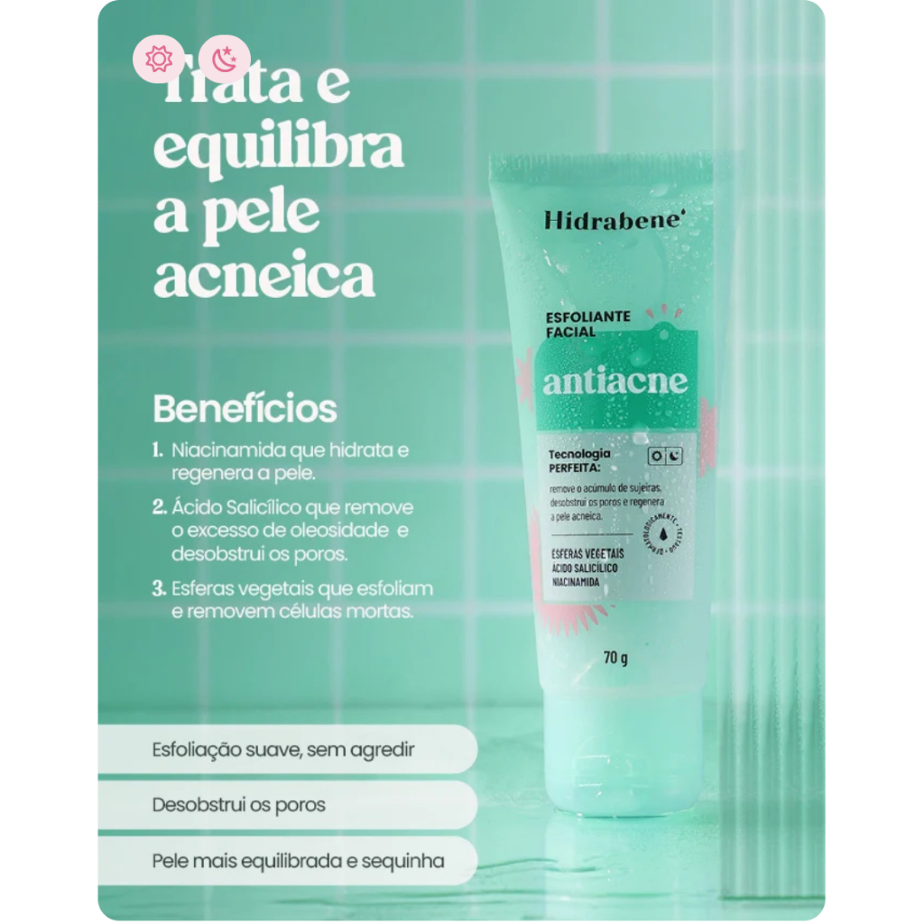 Kit Antiacne Hidrabene - Gel de Limzeza + Esfoliante + Protetor Solar + Gel Secativo · foto 2