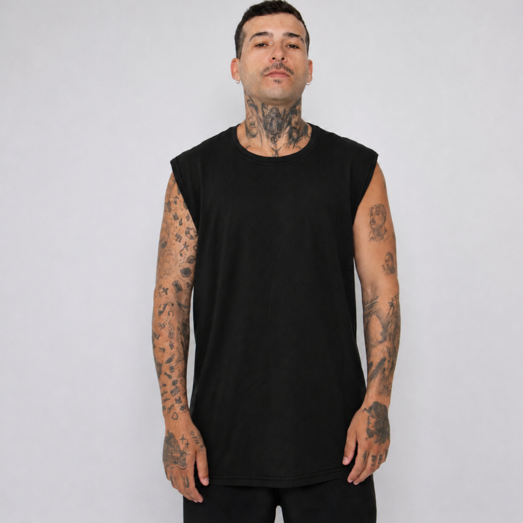 Camiseta Regata Oversized Masculina Academia Machão Treino Longline Lisa