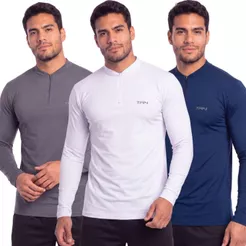 Kit 3 Camisas Camisetas Ziper Térmica Manga Longa Proteção Solar UV Casual Corrida Treino