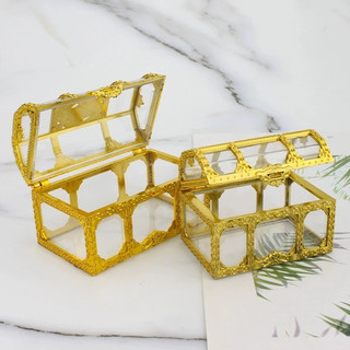 Kit Com 6/10/12/15 Mini Baú Dourado De Acrílico Enfeite Para Festa Lembrancinha Decoração