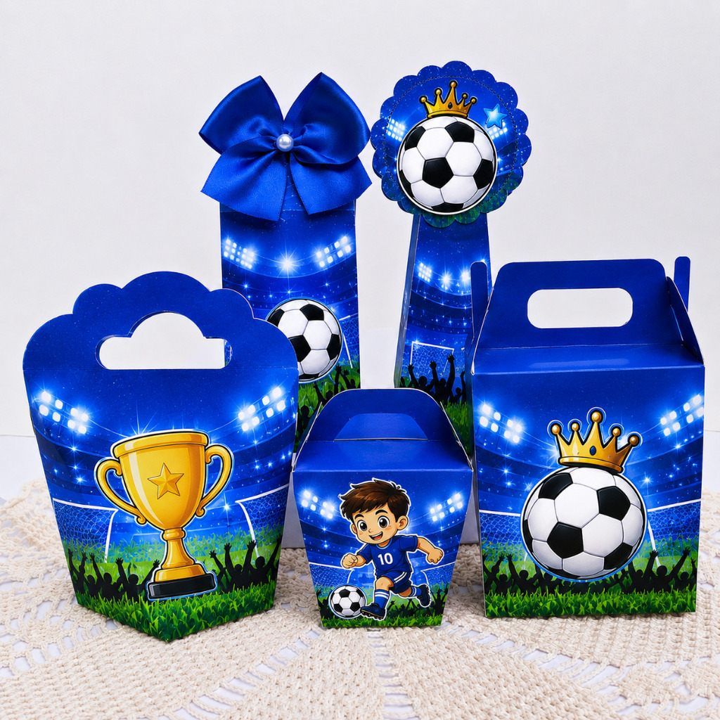 Kit Festa Tema FUTEBOL AZUL ESPORTE Caixinhas Personalizada Lembrancinhas para Festas PEGUE E MONTE