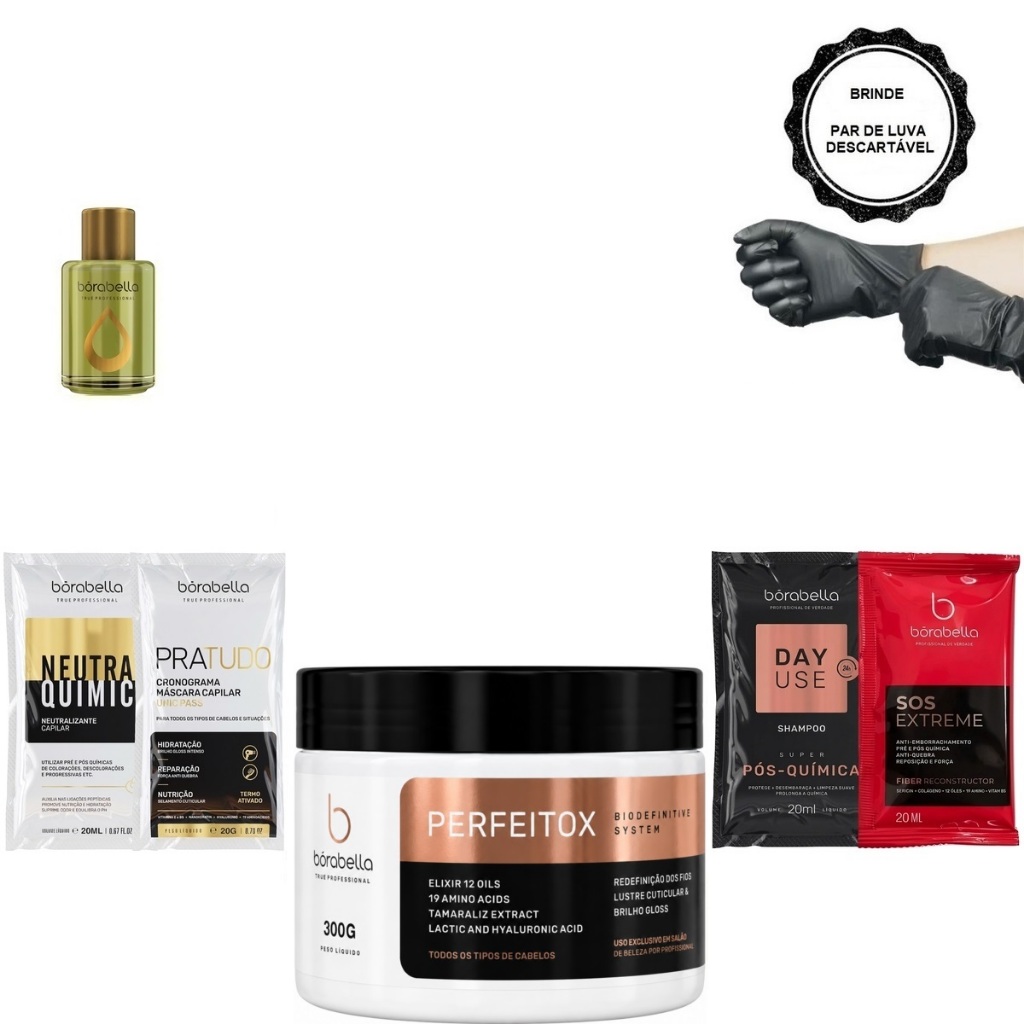 Borabella Perfeitox Alinhamento 300g + Óleo Argan 7ml + Sachês