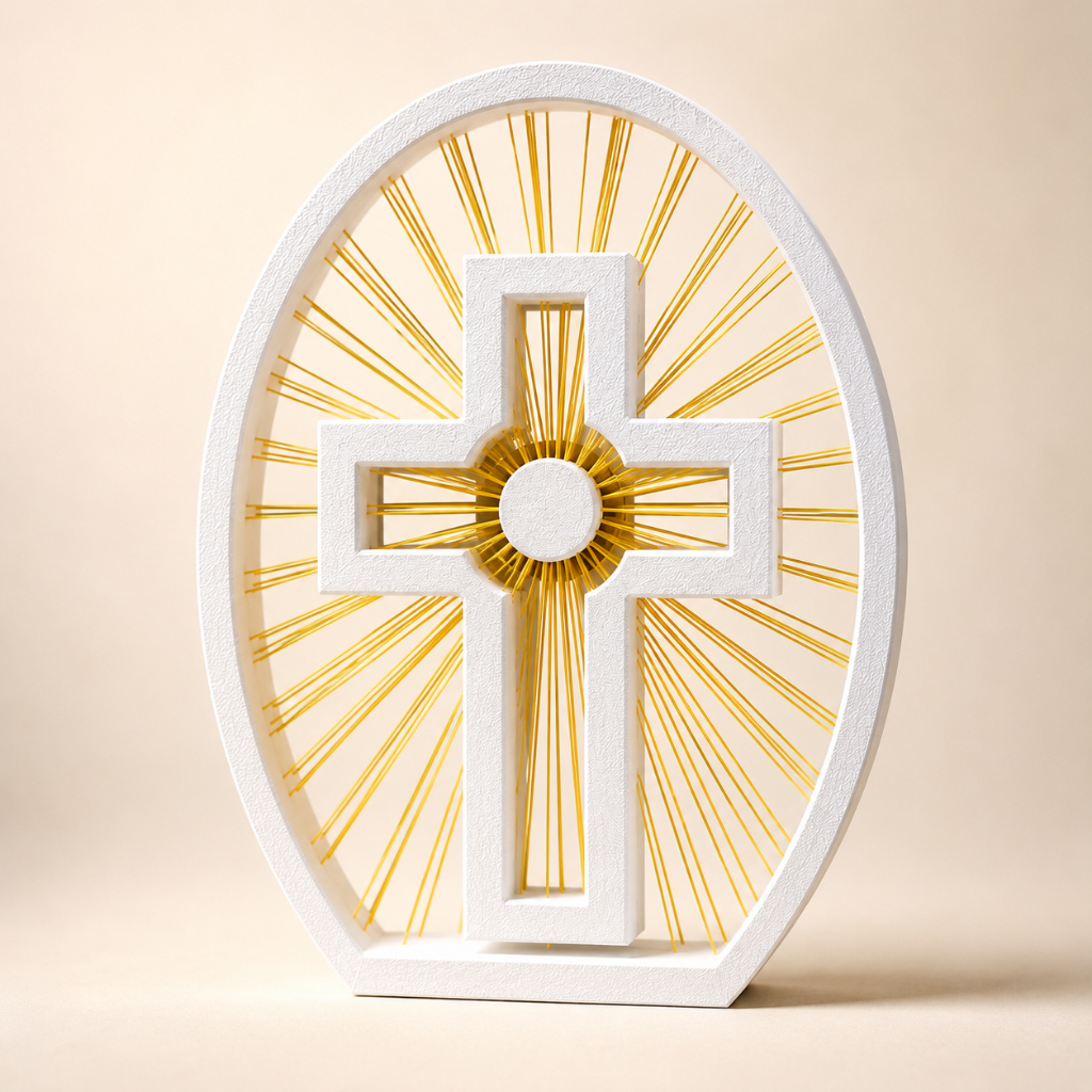 Cruz  Decorativa com Linhas Douradas Cruz Suspensa | Enfeite Religioso para Casa | Presente de Fé e Proteção| Católica