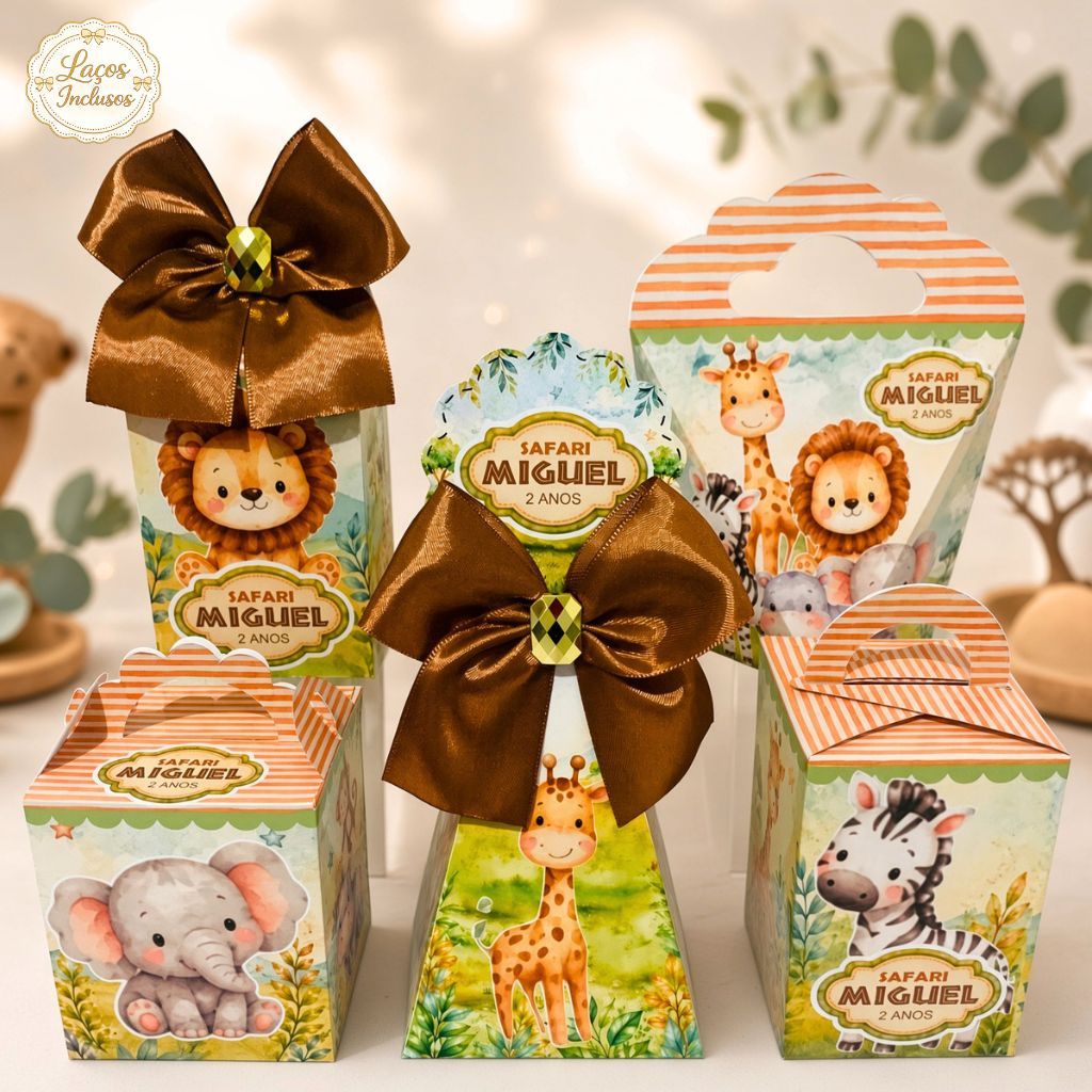 Kit Festa Safari Baby Personalizados Caixa | Lembrancinhas Infantil Luxo | Caixinhas para Aniversário | Tema Safari Boho
