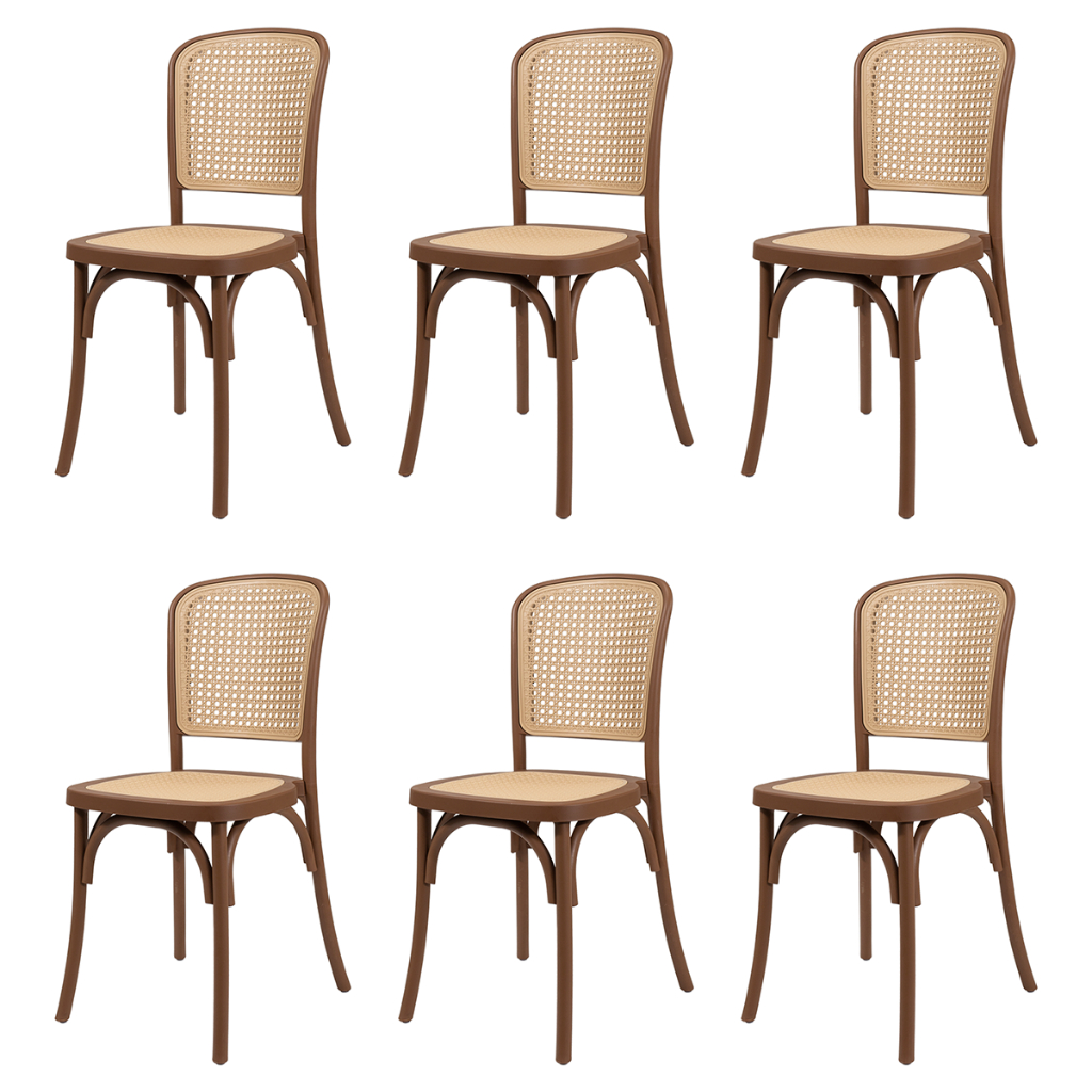 Kit 6 Cadeiras Amis Assento Rattan Polipropileno Sala de Jantar Empilhável Seat&Co