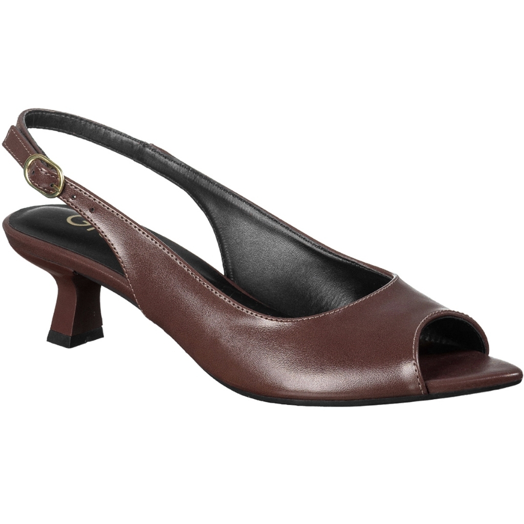 Sandália Feminina Peep Toe Slingback Fivela Salto Kitten Baixo Bico Fino Folha Elegante Nubia GiGiL — imagem 2 de 2