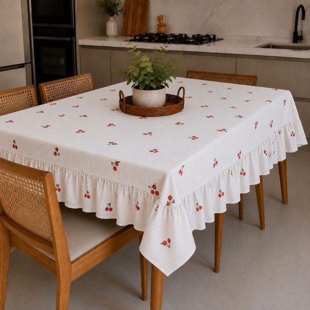 Toalha de Mesa Piquet com Babado | 4 cadeiras | 6 cadeiras | 8 cadeiras