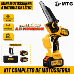 Motosserra Portátil Sem Fio 8 Polegadas 88V, Baterias com Visor de Carga + Maleta de Armazenamento