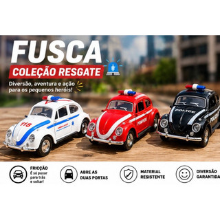 Mini Fusca Colecionável Ambulância Bombeiro Polícia Fricção 3 Modelos