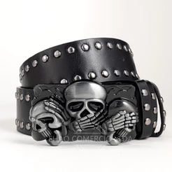 Cinto Unissex Punk Gothic Rivet Jeans Preto Cinto Unissex Elemento de Caveira Preto 100cm 110cm 120cm