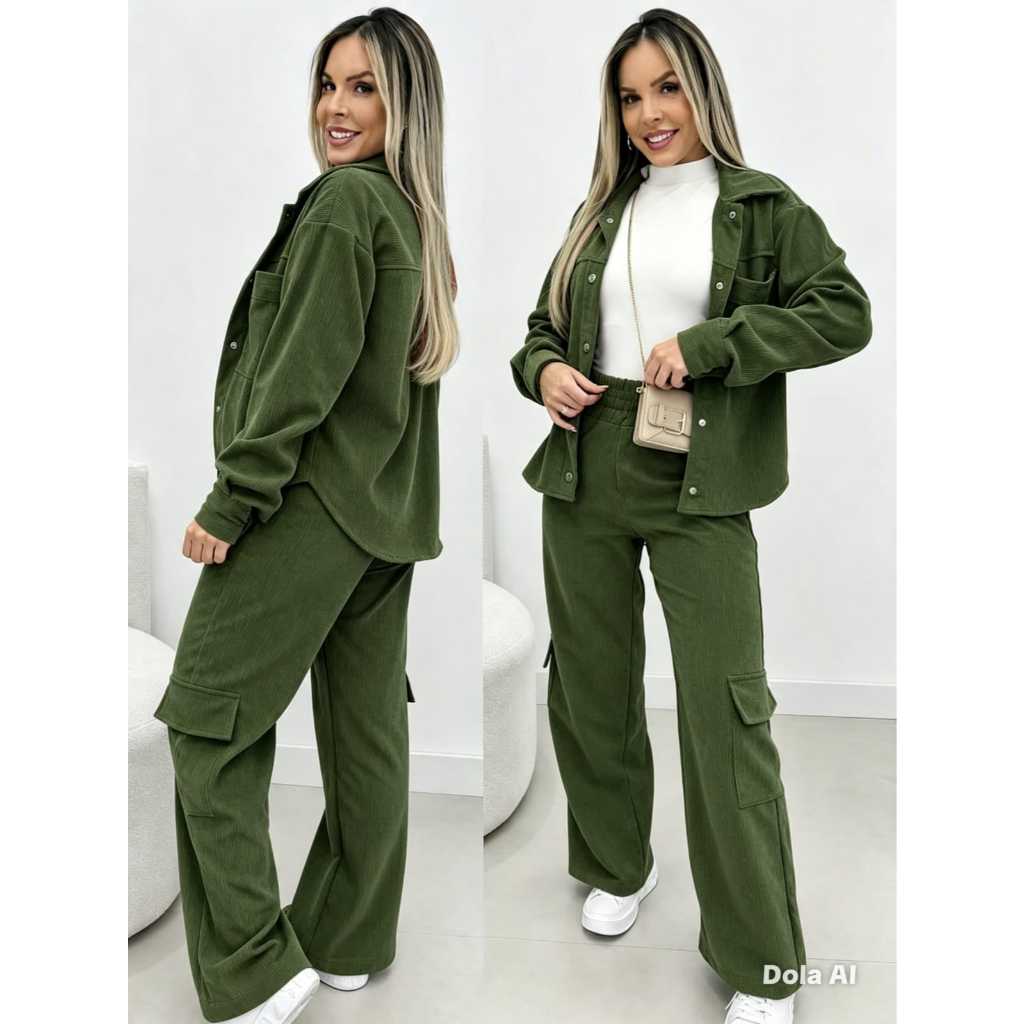 Conjunto Feminino Calça e Blusa Conjunto Cotele Slim e Plus Size P ao G3 Conjunto Veludo Premium Elegante Casual Premium