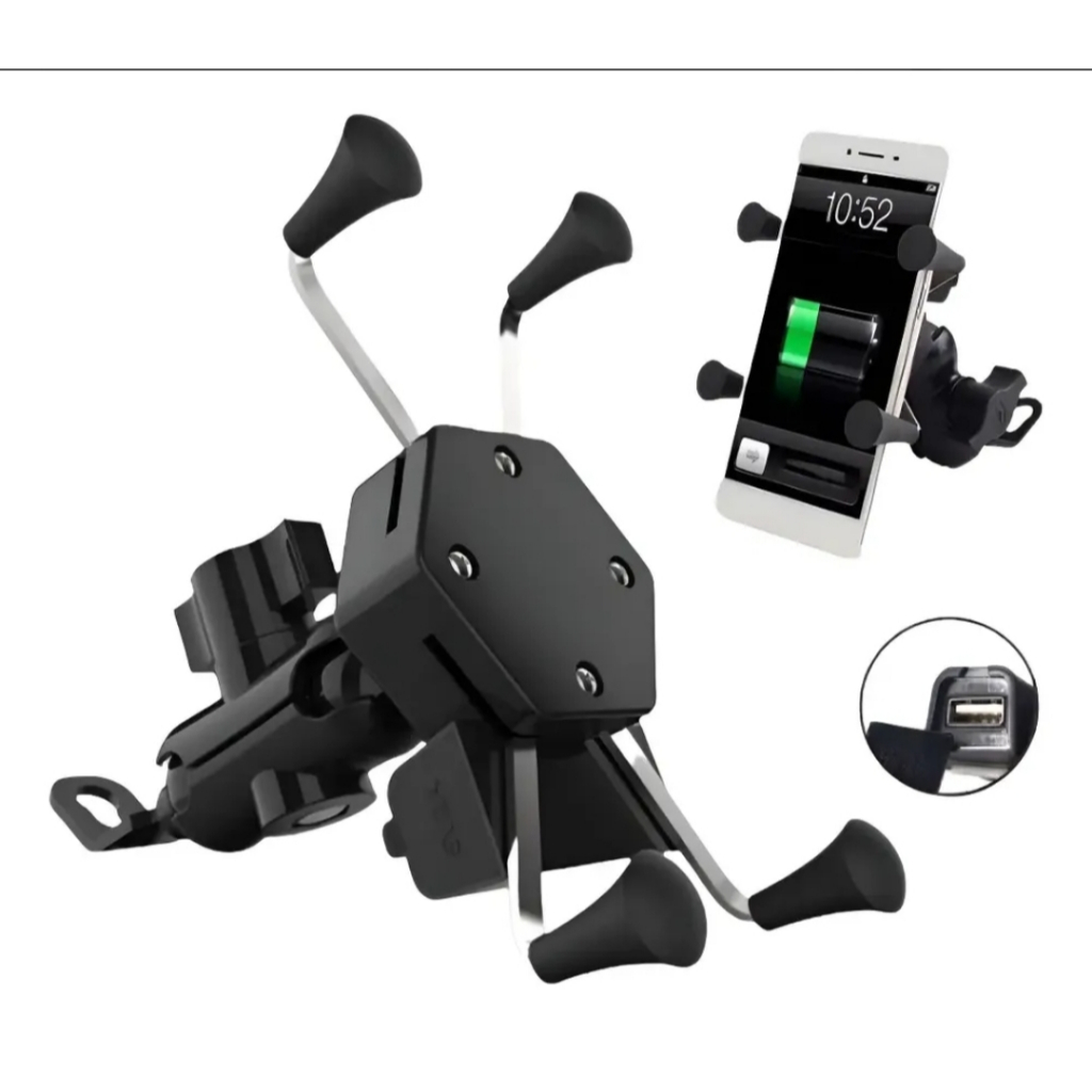 Suporte De Celular Para Motos Com Carregador Universal Usb Garra